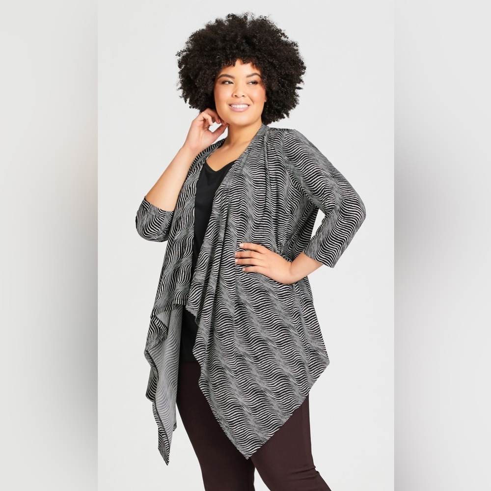 Penningtons Elegant Black and Gray Women's waterfall open front cardigan 2XL